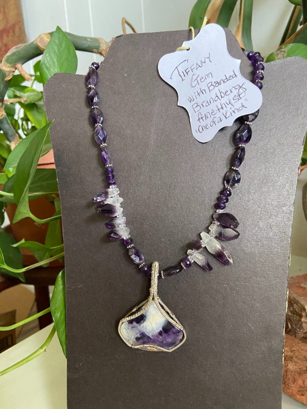 Tiffany Gem w/Banded Brandberg Amethyst Necklace